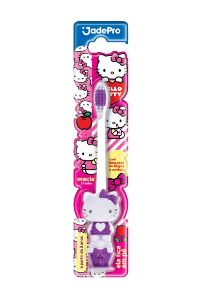 Escova De Dente Infantil Jadepro Hello Kitty 3d Com Ventosa