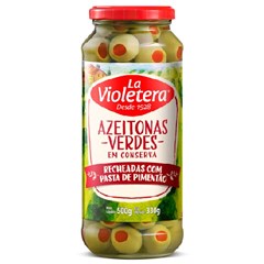 Azeitona La Violetera Verde Recheada Com Pasta De  Pimentão 200g