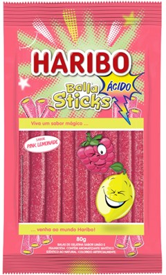 Bala Sticks Haribo Pink Lemonade Ácido 80g